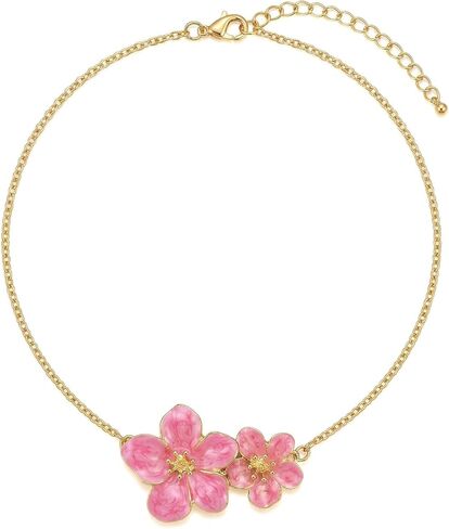 Flower Choker Necklaces for Women White Pink Yellow Floral Statement Necklaces Gold Dainty Chain Necklace Trendy Floral Necklace Jewelry for Women in Kuwait