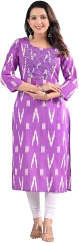 Meyali Kurti for Women | Straight Fit Cotton Printed Kurtis | 3/4 Sleeves Indian Style Tunic | Casual Kurtis for Girls in Kuwait