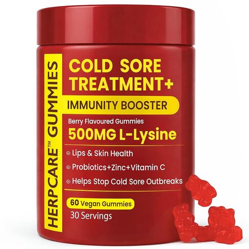 علاج قروح البرد لدعم الشفاه والبشرة باستخدام إل-ليسين والزنك وفيتامين ج والبروبيوتيك | معزز نباتي للمناعة يساعد على منع تفشي المرض ويعزز الشفاء بشكل أسرع | 60 علكة بنكهة التوت in Kuwait