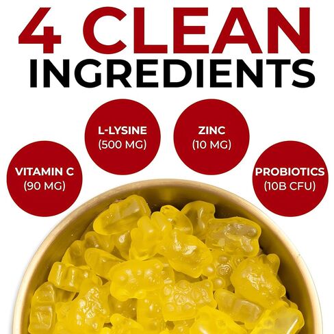 علاج قروح البرد لدعم الشفاه والبشرة باستخدام إل-ليسين والزنك وفيتامين ج والبروبيوتيك | معزز نباتي للمناعة يساعد على منع تفشي المرض ويعزز الشفاء بشكل أسرع | 60 علكة بنكهة التوت in Kuwait