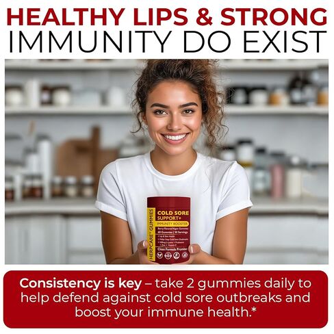 علاج قروح البرد لدعم الشفاه والبشرة باستخدام إل-ليسين والزنك وفيتامين ج والبروبيوتيك | معزز نباتي للمناعة يساعد على منع تفشي المرض ويعزز الشفاء بشكل أسرع | 60 علكة بنكهة التوت in Kuwait