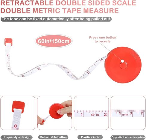 24 | 36 | 48 | 60 | 72 | 96 | 120 Pack 12 Colors Soft Retractable Measuring 12 Colors Tape Double-Scale 60-Inch/150cm for Body Sewing Tailor Cloth Craft Supplies Knitting Projects in Kuwait