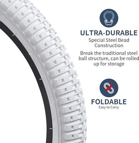 YUNSCM 2-PCS 16" Bike Tires 16x1.95/53-305 (White) Compatible with Kid Bike 16 x 1.95 All-Terrain Directional Tread Bicycle Tires in Saudi Arabia