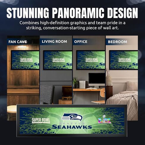 Seattle Seahawks Super Bowl 60 Champions Framed Horizontal Wall Print, Official NFL Football Decor, 8 x 26 in Kuwait