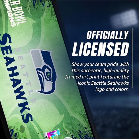 Seattle Seahawks Super Bowl 60 Champions Framed Horizontal Wall Print, Official NFL Football Decor, 8 x 26 in Kuwait