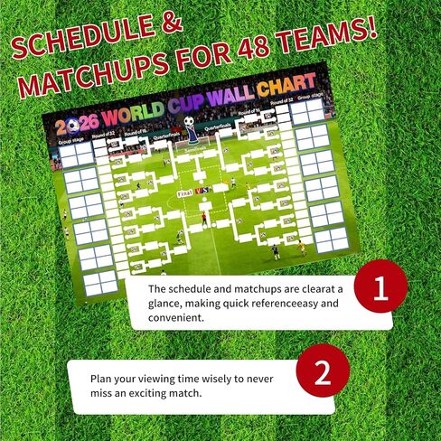 2026 World Cup Schedule Poster – Extra Large 23.6x35.4 Inch Wall Chart with 48-Team Fixtures & Tournament Bracket,Fan Gift in Saudi Arabia