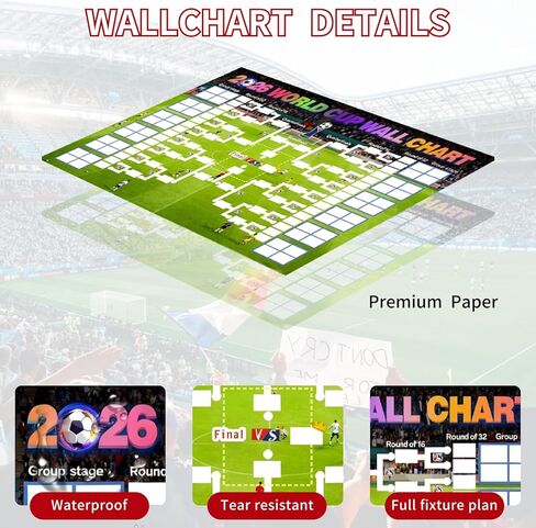 2026 World Cup Schedule Poster – Extra Large 23.6x35.4 Inch Wall Chart with 48-Team Fixtures & Tournament Bracket,Fan Gift in Saudi Arabia