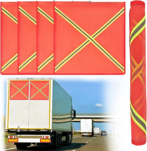 4 عبوات من أعلام أمان شبكية مقاس 45.72 سم × 45.72 سم للشاحنات والمقطورات، أعلام تحذير حمل كبيرة الحجم مع حلقات سلكية وشرائط متقاطعة عاكسة للضوء عالية الوضوح، علم تحذير من جانب واحد للسحب والسحب in Kuwait