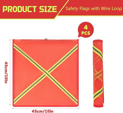 4 عبوات من أعلام أمان شبكية مقاس 45.72 سم × 45.72 سم للشاحنات والمقطورات، أعلام تحذير حمل كبيرة الحجم مع حلقات سلكية وشرائط متقاطعة عاكسة للضوء عالية الوضوح، علم تحذير من جانب واحد للسحب والسحب in Kuwait