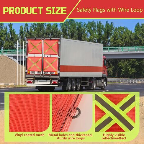 4 عبوات من أعلام أمان شبكية مقاس 45.72 سم × 45.72 سم للشاحنات والمقطورات، أعلام تحذير حمل كبيرة الحجم مع حلقات سلكية وشرائط متقاطعة عاكسة للضوء عالية الوضوح، علم تحذير من جانب واحد للسحب والسحب in Kuwait