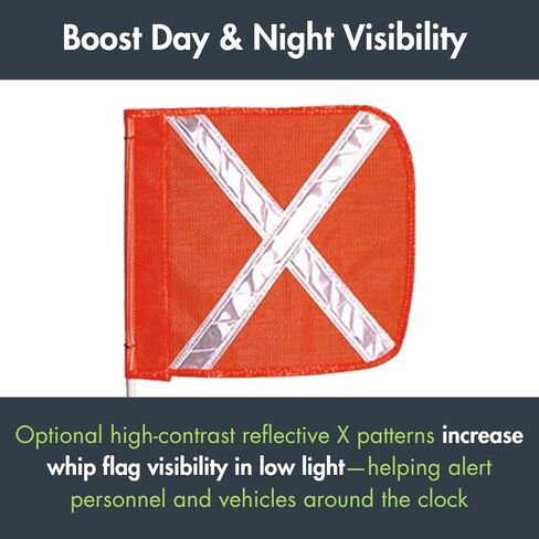 Checkers Heavy Duty Replacement 12" Orange with Yellow X Warning Whip Safety Flag - Industrial Safety Flags for Trucks, Mining, Construction - Made in the USA - FS8025-O in Kuwait