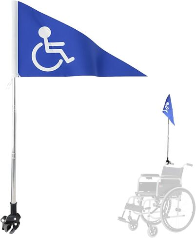 علم أمان للكراسي المتحركة مع سارية علم قابلة للسحب بطول 5.3 قدم ومشبك قوي، حامل أعلام للكراسي المتحركة عالي الوضوح، ملحقات أمان للكراسي المتحركة والدراجات البخارية in Kuwait