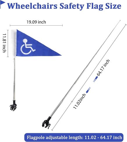 علم أمان للكراسي المتحركة مع سارية علم قابلة للسحب بطول 5.3 قدم ومشبك قوي، حامل أعلام للكراسي المتحركة عالي الوضوح، ملحقات أمان للكراسي المتحركة والدراجات البخارية in Kuwait