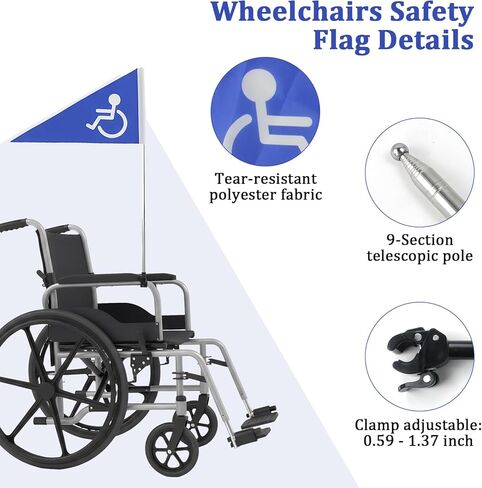 علم أمان للكراسي المتحركة مع سارية علم قابلة للسحب بطول 5.3 قدم ومشبك قوي، حامل أعلام للكراسي المتحركة عالي الوضوح، ملحقات أمان للكراسي المتحركة والدراجات البخارية in Kuwait