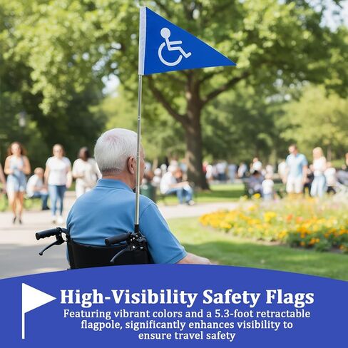 علم أمان للكراسي المتحركة مع سارية علم قابلة للسحب بطول 5.3 قدم ومشبك قوي، حامل أعلام للكراسي المتحركة عالي الوضوح، ملحقات أمان للكراسي المتحركة والدراجات البخارية in Kuwait