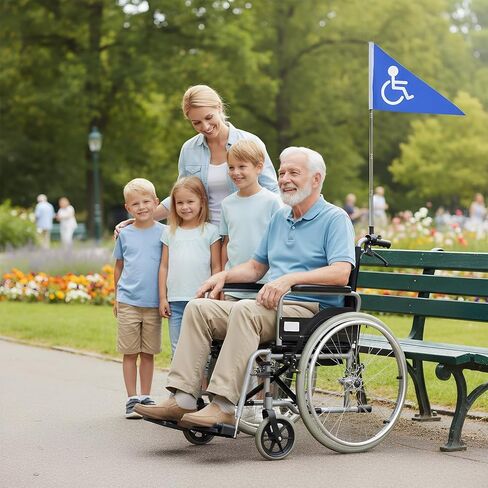 علم أمان للكراسي المتحركة مع سارية علم قابلة للسحب بطول 5.3 قدم ومشبك قوي، حامل أعلام للكراسي المتحركة عالي الوضوح، ملحقات أمان للكراسي المتحركة والدراجات البخارية in Kuwait