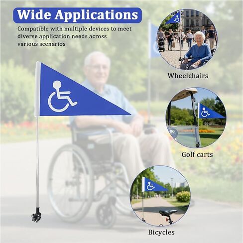 علم أمان للكراسي المتحركة مع سارية علم قابلة للسحب بطول 5.3 قدم ومشبك قوي، حامل أعلام للكراسي المتحركة عالي الوضوح، ملحقات أمان للكراسي المتحركة والدراجات البخارية in Kuwait