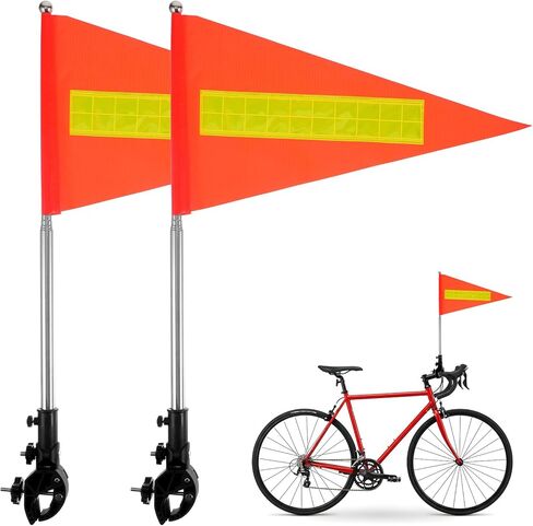 2 Set Bike Safety Flag with Pole, 8.7x17 Inch Bike Flags with Pole for Safety, Stainless Steel, Reflective Safetys Flag with Reflective Strip and Retractable 5 Feet Flagpole for Bicycles, Wheelchairs in Saudi Arabia