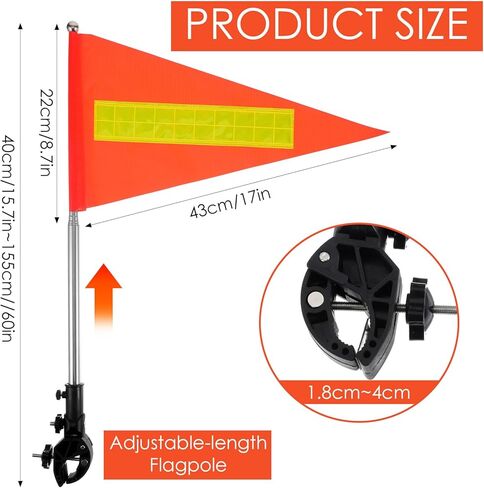 2 Set Bike Safety Flag with Pole, 8.7x17 Inch Bike Flags with Pole for Safety, Stainless Steel, Reflective Safetys Flag with Reflective Strip and Retractable 5 Feet Flagpole for Bicycles, Wheelchairs in Saudi Arabia