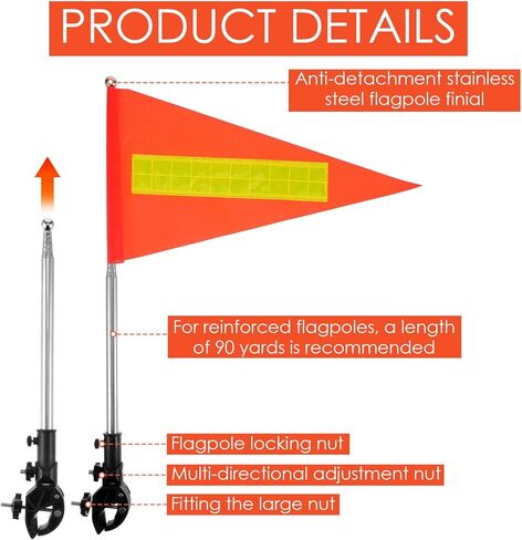 2 Set Bike Safety Flag with Pole, 8.7x17 Inch Bike Flags with Pole for Safety, Stainless Steel, Reflective Safetys Flag with Reflective Strip and Retractable 5 Feet Flagpole for Bicycles, Wheelchairs in Saudi Arabia