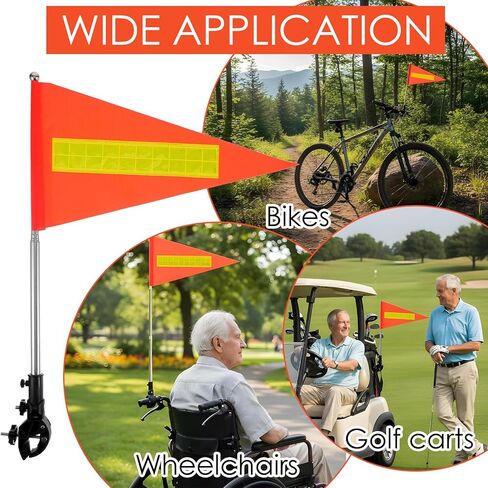 2 Set Bike Safety Flag with Pole, 8.7x17 Inch Bike Flags with Pole for Safety, Stainless Steel, Reflective Safetys Flag with Reflective Strip and Retractable 5 Feet Flagpole for Bicycles, Wheelchairs in Saudi Arabia