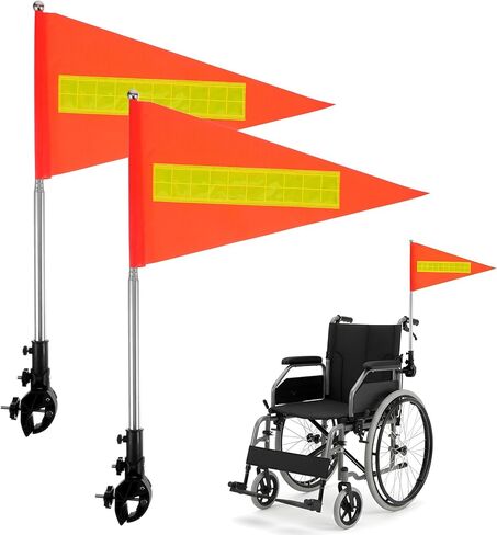 2 Set Bike Safety Flag with Pole, 8.7x17 Inch Bike Flags with Pole for Safety, Stainless Steel, Reflective Safetys Flag with Reflective Strip and Retractable 5 Feet Flagpole for Bicycles, Wheelchairs in Saudi Arabia