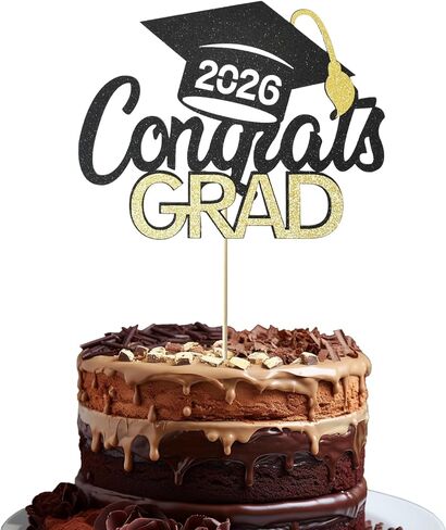 Class of 2025 Graduation Cake Topper - Celebrate Graduation Day with Tindobewan Glitter Congrats Grad Cake Picks Decorations(1Pcs,Black with Gold) S1 in Kuwait