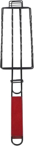 Hot Dog Grilling Basket with Lockable Grill Grate, Metal Mesh Sausage Clamp Rack for 6 Hotdogs, Heat-Resistant Wooden Handle BBQ Accessory for Outdoor Picnic Barbecue in Saudi Arabia