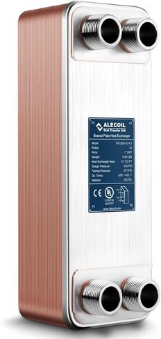 4"x12" 30 Plates Heat Exchanger with 1" MPT Port Water to Water 316L Stainless Steel Brazed Plate Heat Exchanger for Water Heating, Floor Heating, Commercial and Industrial Refrigeration in Kuwait