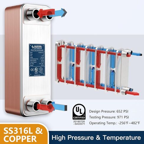 4"x12" 30 Plates Heat Exchanger with 1" MPT Port Water to Water 316L Stainless Steel Brazed Plate Heat Exchanger for Water Heating, Floor Heating, Commercial and Industrial Refrigeration in Kuwait