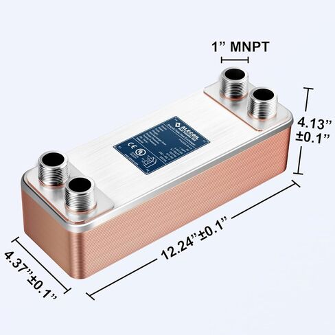 4"x12" 30 Plates Heat Exchanger with 1" MPT Port Water to Water 316L Stainless Steel Brazed Plate Heat Exchanger for Water Heating, Floor Heating, Commercial and Industrial Refrigeration in Kuwait