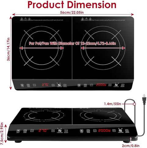 4000W Double Induction Cooktop Portable Electric Dual Burner Stove with 9 Power Levels, 9 Temperature Settings, 3H Timer, Touch Control Countertop Hot Plate for Fast Efficient Cooking in Kuwait