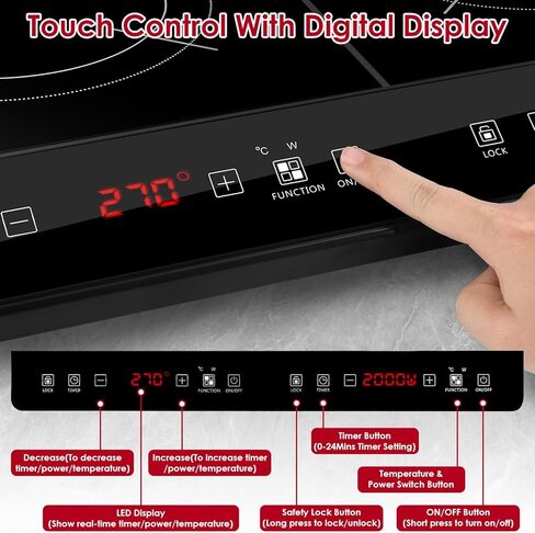 4000W Double Induction Cooktop Portable Electric Dual Burner Stove with 9 Power Levels, 9 Temperature Settings, 3H Timer, Touch Control Countertop Hot Plate for Fast Efficient Cooking in Kuwait