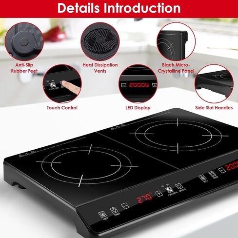 4000W Double Induction Cooktop Portable Electric Dual Burner Stove with 9 Power Levels, 9 Temperature Settings, 3H Timer, Touch Control Countertop Hot Plate for Fast Efficient Cooking in Kuwait