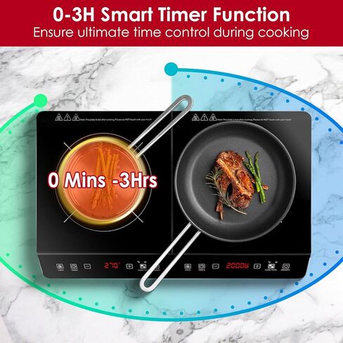 4000W Double Induction Cooktop Portable Electric Dual Burner Stove with 9 Power Levels, 9 Temperature Settings, 3H Timer, Touch Control Countertop Hot Plate for Fast Efficient Cooking in Kuwait