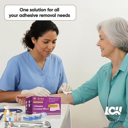 50 قيراط مناديل لاصقة كبيرة لإزالة اللاصق - 5 × 7 بوصة 60 جرام في المتر المربع مزيل لاصق طبي للبشرة - مزيل لاصق للضمادات - مناديل لاصقة للشريط والضمادات وبقايا الفغرة من ليفاكلين هيلث in Kuwait
