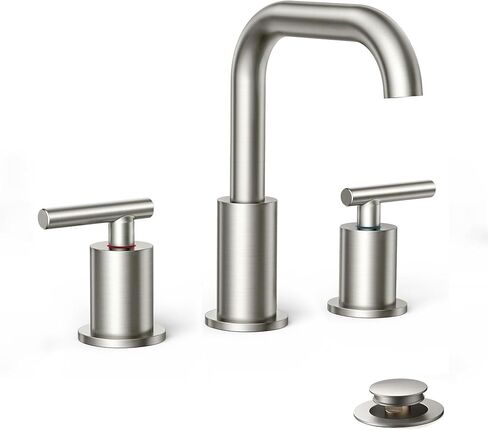 FORIOUS Matte Black Bathroom Faucet 3 Hole Widespread, 8 Inch Bathroom Sink Faucets Two-Handle with Pop Up Drain and Water Supplies for Vanity Restroom RV Lavatory Sink in Kuwait