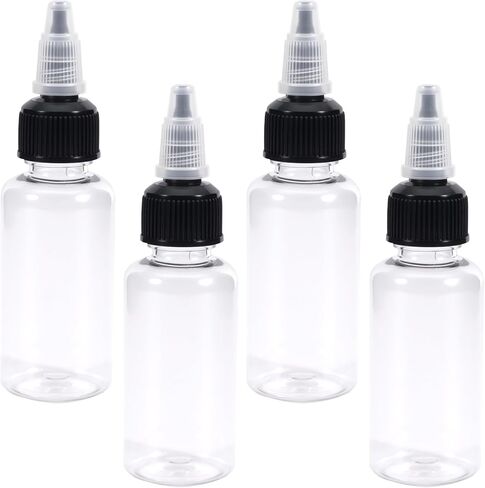 4 قطع زجاجات ضغط صغيرة، 1 أونصة توزيع ضغط بلاستيكي مع غطاء ملتوي زجاجات صغيرة شفافة مستديرة، زجاجة غسيل المختبر، صبغة حبر الوشم in Kuwait