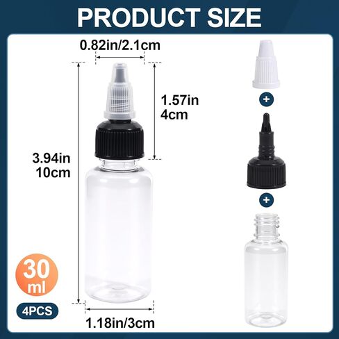 4 قطع زجاجات ضغط صغيرة، 1 أونصة توزيع ضغط بلاستيكي مع غطاء ملتوي زجاجات صغيرة شفافة مستديرة، زجاجة غسيل المختبر، صبغة حبر الوشم in Kuwait