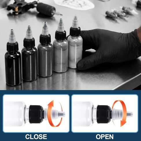 4 قطع زجاجات ضغط صغيرة، 1 أونصة توزيع ضغط بلاستيكي مع غطاء ملتوي زجاجات صغيرة شفافة مستديرة، زجاجة غسيل المختبر، صبغة حبر الوشم in Kuwait