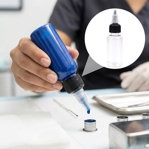 4 قطع زجاجات ضغط صغيرة، 1 أونصة توزيع ضغط بلاستيكي مع غطاء ملتوي زجاجات صغيرة شفافة مستديرة، زجاجة غسيل المختبر، صبغة حبر الوشم in Kuwait