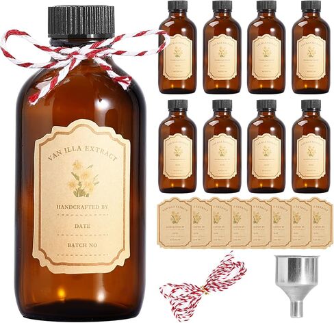 زجاجات جارسوف الزجاجية الكهرمانية 4oz 8 قطع - زجاجات زجاجية دائرية بوسطن بنية لمستخلص الفانيليا محلية الصنع، والزيوت العطرية، والأدوية العشبية، والحرفية اليدوية - 8 زجاجات واقية من الأشعة فوق البنفسجية للشراب والصلصة in Kuwait