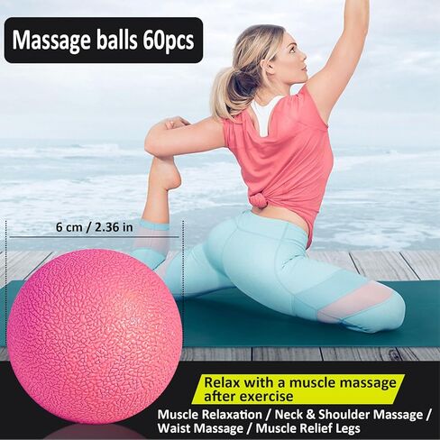 مجموعة كرات لاكروس مكونة من 60 كرة تدليك مقاس 2.36 بوصة، أداة تحرير الليفي العضلي، بكرة خلفية، مزيل عقد العضلات in Kuwait