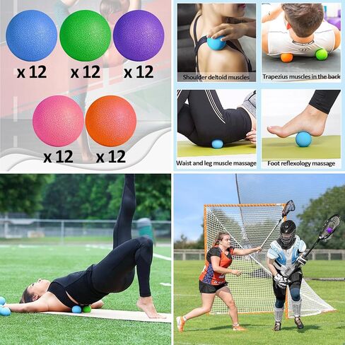 مجموعة كرات لاكروس مكونة من 60 كرة تدليك مقاس 2.36 بوصة، أداة تحرير الليفي العضلي، بكرة خلفية، مزيل عقد العضلات in Kuwait