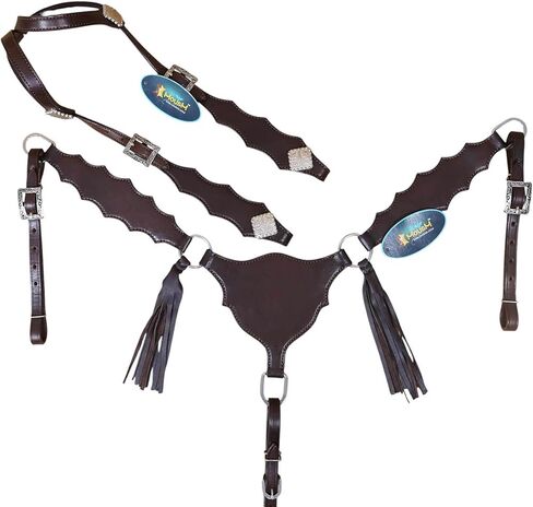 مجموعة تثبيت الرأس وياقة الصدر من الجلد الغربي، جلد بني ناعم مع طوق صدر بنمط المصارع، تصميم قابل للتخصيص، مصنوع يدويًا بحجم حصان كامل in Kuwait