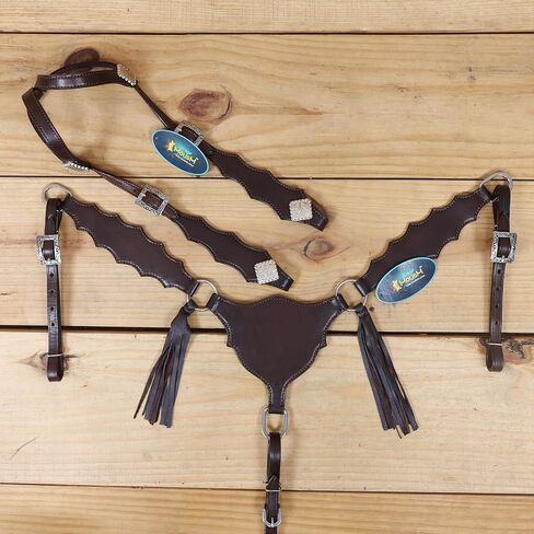 مجموعة تثبيت الرأس وياقة الصدر من الجلد الغربي، جلد بني ناعم مع طوق صدر بنمط المصارع، تصميم قابل للتخصيص، مصنوع يدويًا بحجم حصان كامل in Kuwait