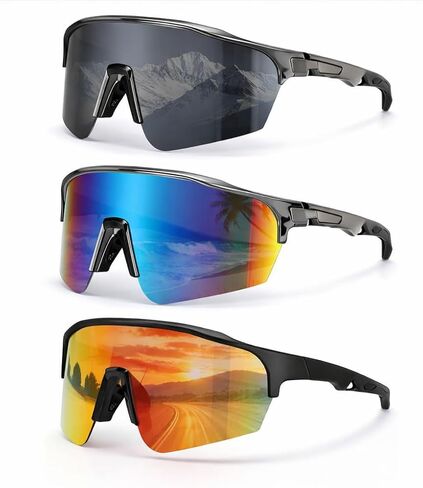 JATEBI 3 Pack Baseball Sunglasses for Men - UV400 Protection Mens Sunglasses Lightweight Wrap Around Sun Glasses for Running, Cycling, Sports, Fishing in Saudi Arabia