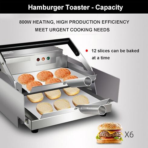 Automatic Grilled Hamburger Bread Machine for Commercial, Double-Layer Baking Heating Hamburger Stove Electric Bread Toaster, 0~3min Timer, 6 Burgers at a Time in Saudi Arabia