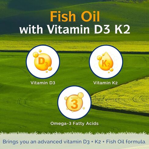Innate Vitality Omega 3 Fish Oil Supplement, 2000mg Fish Oil Per Serving, EPA 600mg + DHA 400mg with Vitamins D3 K2, Supports Brain & Heart Health, Sustainable & Wild-Caught, 60 Softgels in Saudi Arabia