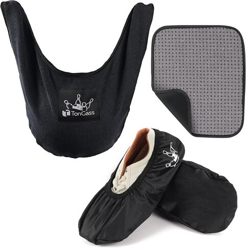 TonGass Bowling Accessory Combo Set, Microfiber Bowling Ball Shammy Pad 10"x8" & Microfiber Bowlings Seesaw Towel & Reusable Bowlings Shoe Protector Cover for Bowlers, Ideal for Travel & Competitions in Saudi Arabia